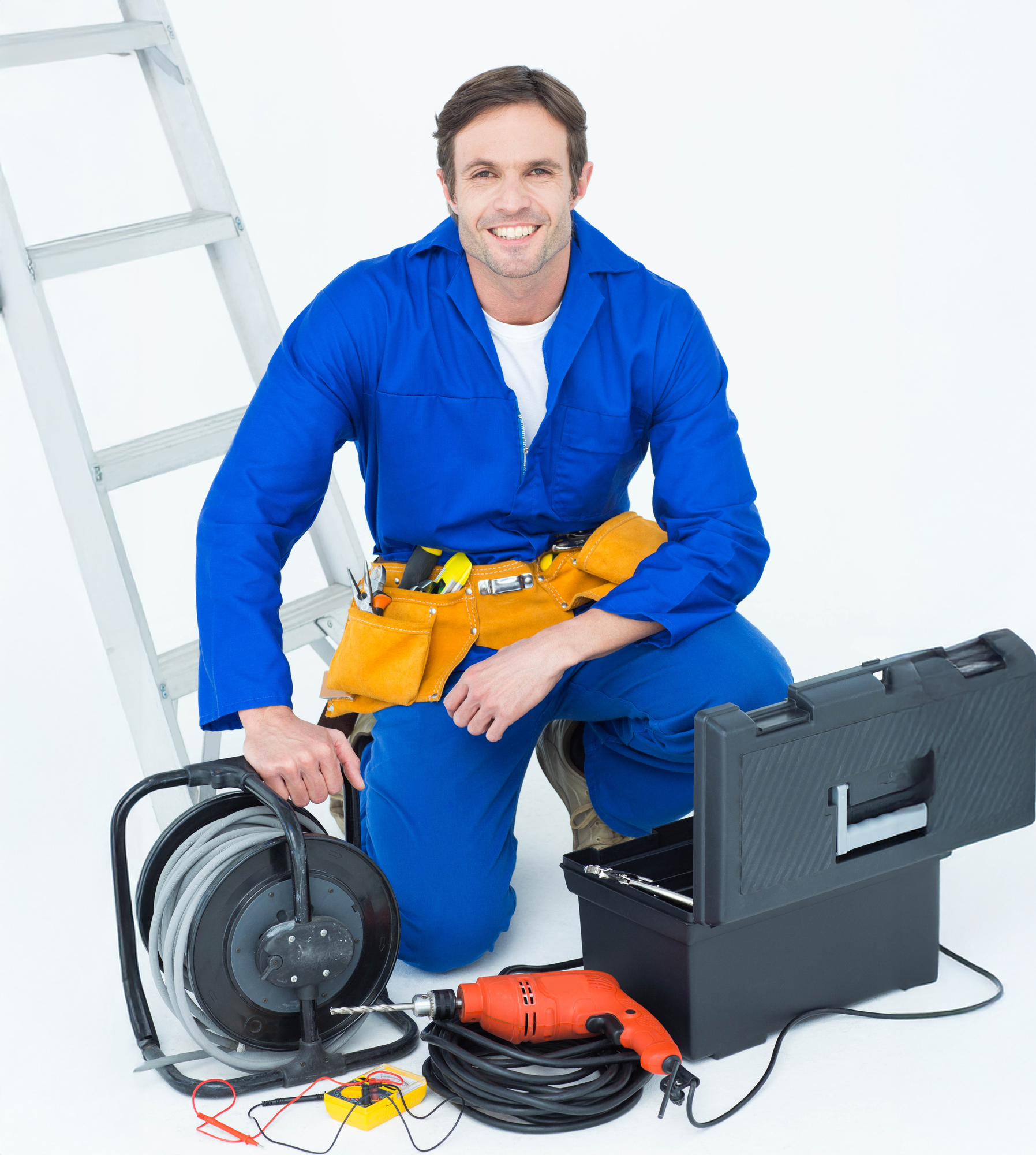 Man in blue uniform with tools